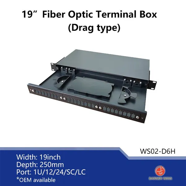 Factory Manufacture WS02-D6H Drag-and-drop 19inch Rack Mount Optical Fiber Terminal Box for Optical Fiber Network ODF