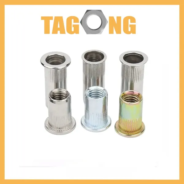 Rivet Nut M6 M8 Blind Stainless Steel Small Countersunk Flat Head Threaded Tubular Hexagon Knurled Rivet Nut