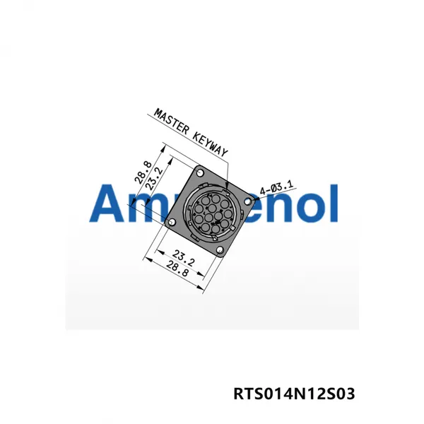 RTS014N12S03 Receptacle, Square Flange, 12 Positions, Size 14, Socket Contact, Silicone Rubber Seal photo-4
