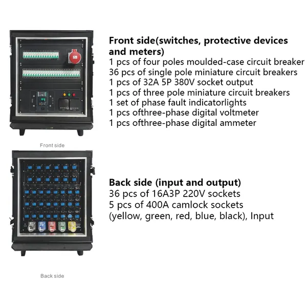 36 Channel Portable Wheeled Stage Power Distribution Unit, 400A Camlock Input Industrial Power Box With Multi Industrial & Stage Sockets photo-5