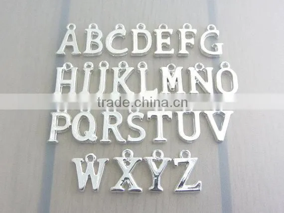 Custom Adjustable Silver Plated Initial Letter Charm Bangles photo-3