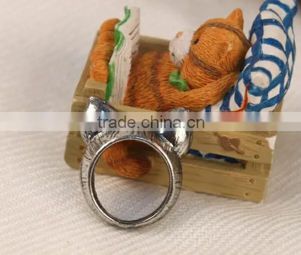 Antique Vintage Bronze Style Kawaii Kitty Cat Ear Metal Costume Jewellery Ring photo-2