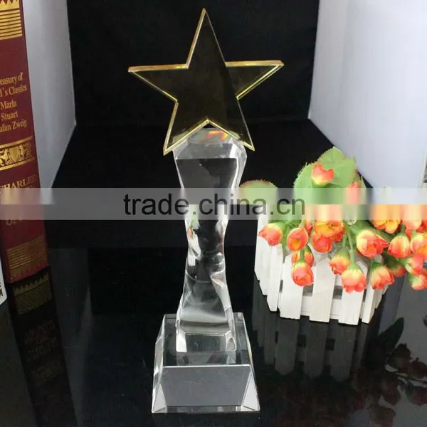 Golden 5 Star With Transparent Base Crystal Cheap Trophy photo-6
