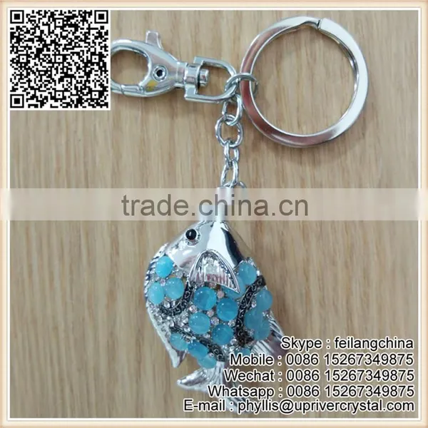New Arrival Costumized Metal Fashion Colorful Crystal Fish Keychain photo-3