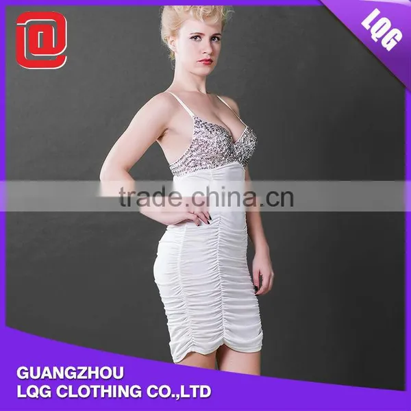 White Bling Sequins Decorated Sexy Spaghetti Strap Girl's Dress