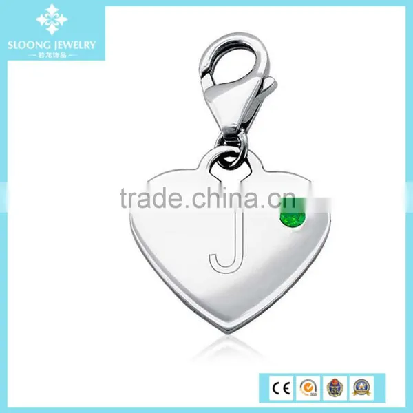 Emerald Birthstone Heart Charm in Sterling Silver (May) photo-3