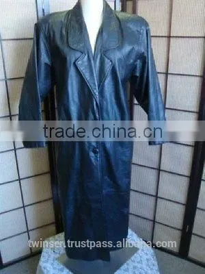 Long Black Ladies Leather Coat Jacke