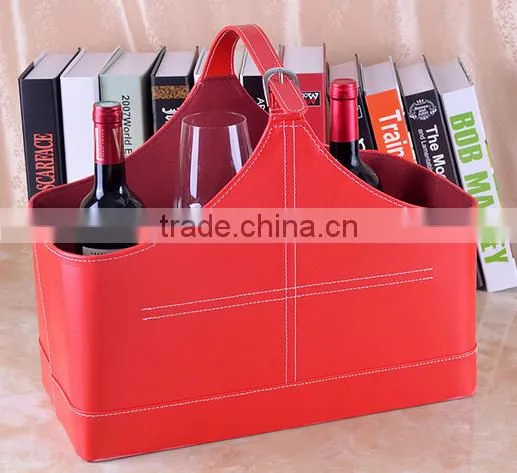 High Grade Crocodile Pattern Leather Magazine Clothing Wine Basket Holder for Storage, Leather Gift Basket photo-4