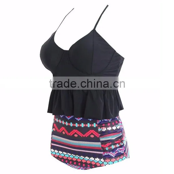 2016 New Arrival Two Piece of Custom Made Top Quality Retro High Waist Bikini Set photo-6