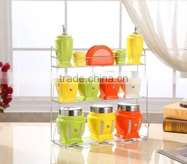 Colour Ceramic Canister Set With Stainless Metal Stand photo-2