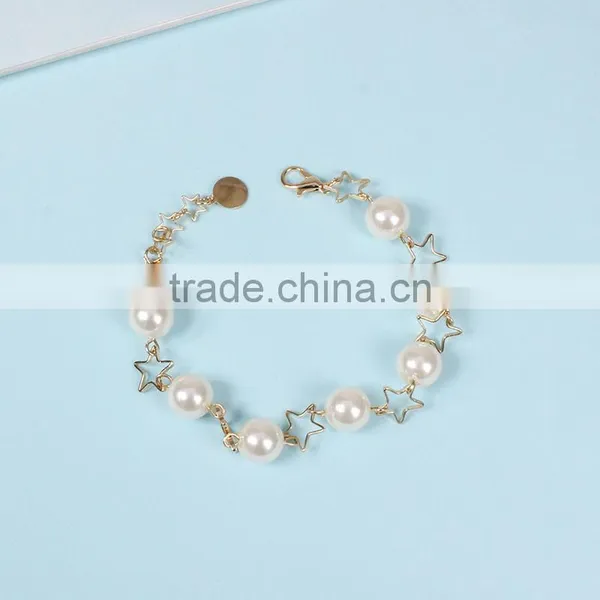 Gold Star Pearl Linked Bracelet Gold Chain Bracelet photo-3