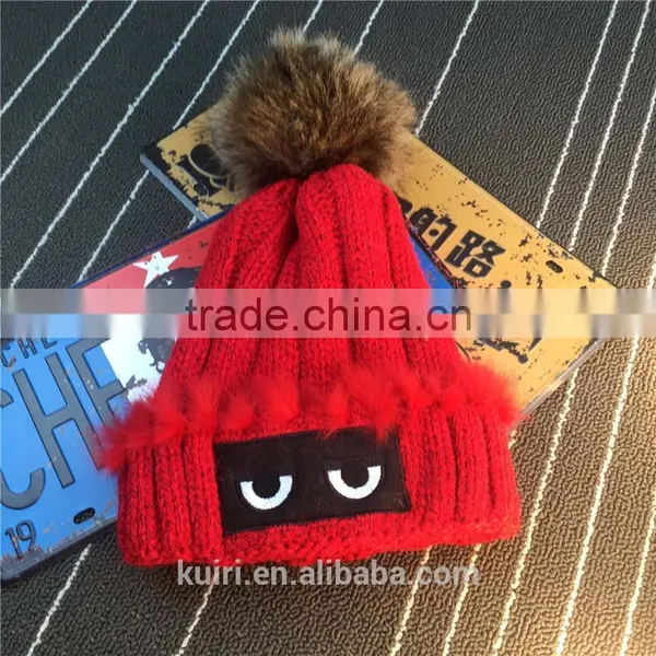 Brand Design Winter Knit Thicken Hat Monster With Faux Fur Poms With Super Quality photo-3