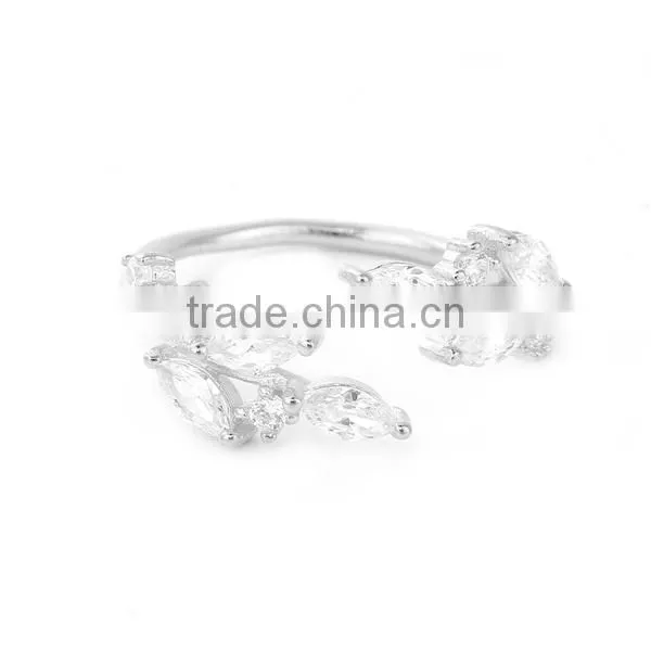 White Copper Open Rings Silver Tone Leaf photo-2