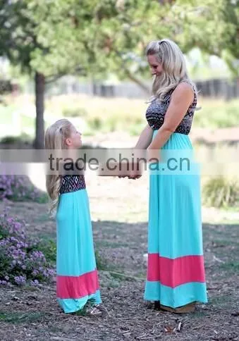 2015 Mom Love me Mother and Child Dress Black and White Lace Mother and Child Maxi Dress photo-2