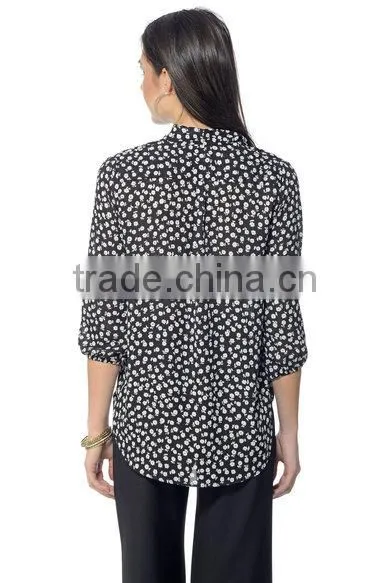 Womens Long Sleeve Chiffon Floral Printed Blouses Top Quality Ladies Latest Blouse Design Pictures photo-5