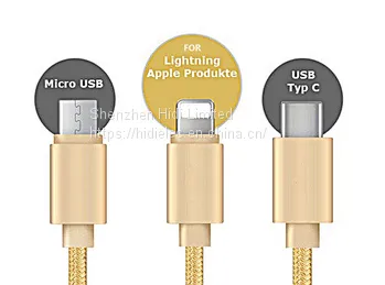 3 in 1 Multi Nylon Braided Fast Charging Cable Type C 8 Pin Micro USB Cable For IPhone and Android photo-2