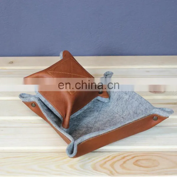 Multifunction Foldable Wool Felt Leather Valet Tray for Household Organizer photo-3