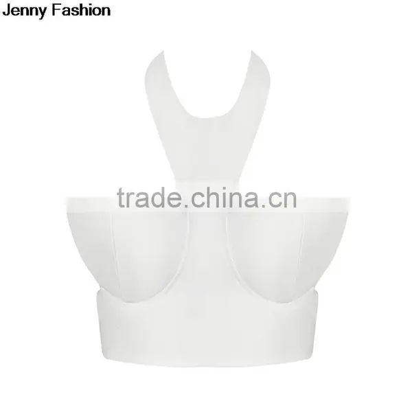 Summer Dress Jenny Fashion 2016 New Halter Beige Black White Sey Bandage Fashion Crop Top Bandage Bodycon Women Wearing photo-3