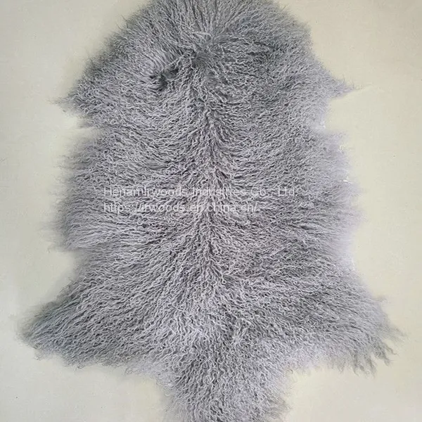 Mongolian Fur Tibetan Lambskin Sheepskin Throw Blanket Pelt Tan Beige Grey photo-2