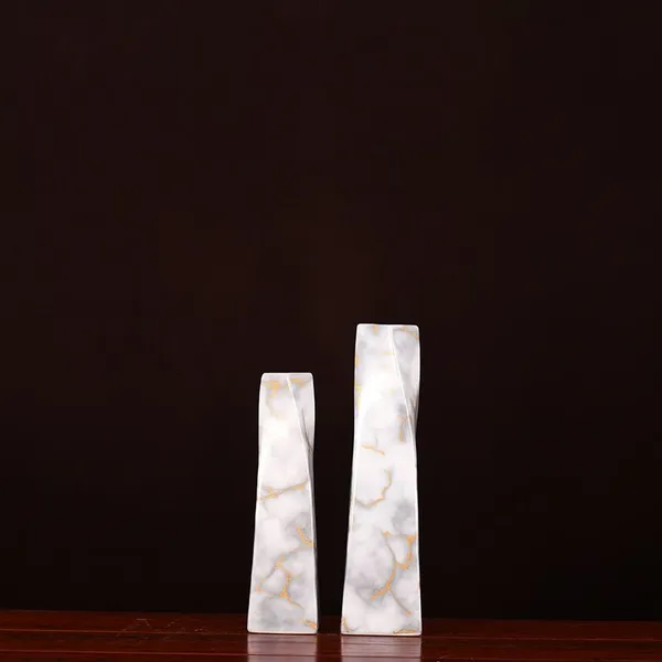 Grey Gold Marbling Chinese Modern Simple Large Ceramic Flower Vase For Living Room Decor photo-4