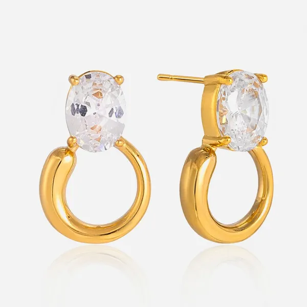 Classic Clover Design Stainless Steel Stud Earrings With Zircon Charm photo-5