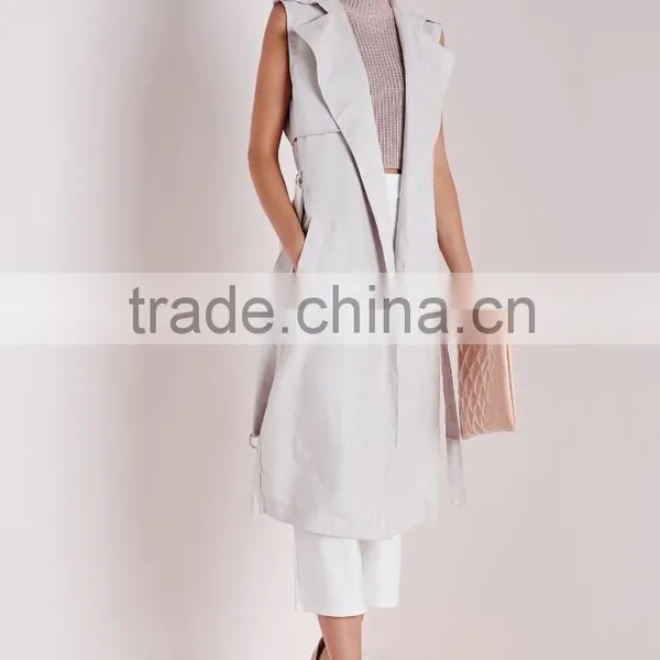 2015 Women Winter Sleeveless Long Faux Suede Trench Coat photo-2
