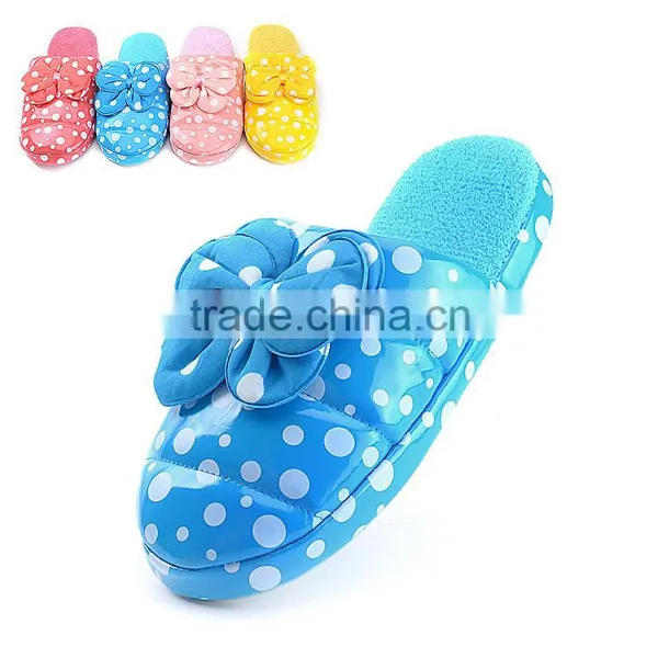 Cute Spot Bowknot Shoes/woman Warm Slipper