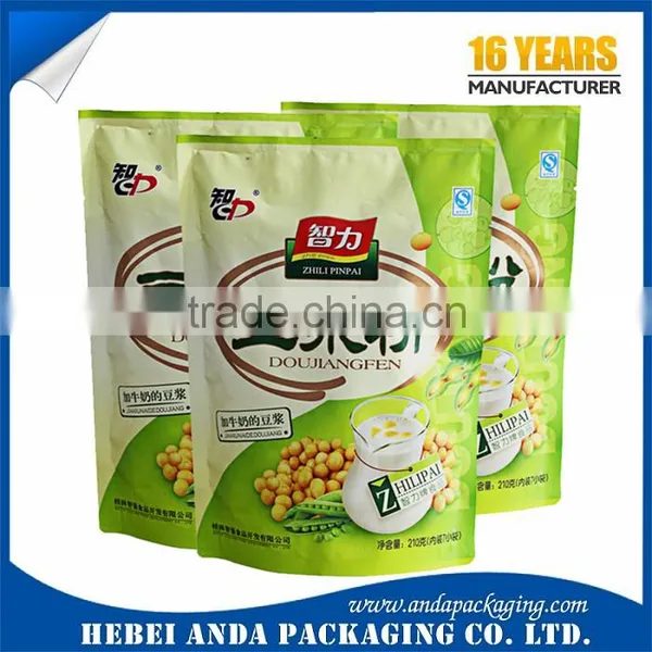 Aluminum Foil Laminated Material High Barrier Stand up Pouch for Soybean Milk Powder Food Packaging