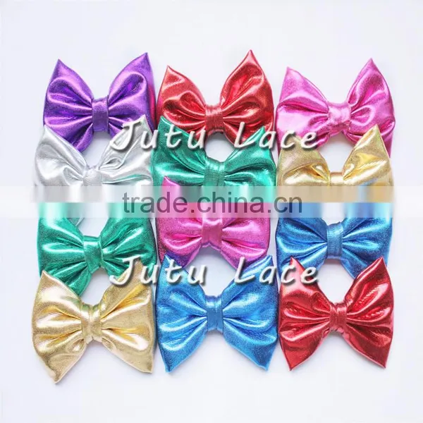 Adult Elegant Cheerleading Shiny Hair Bowknots Without Clips, 3'' Clothes Bowknots, Metallic Gloden Fabric Kids Hair Bows photo-3