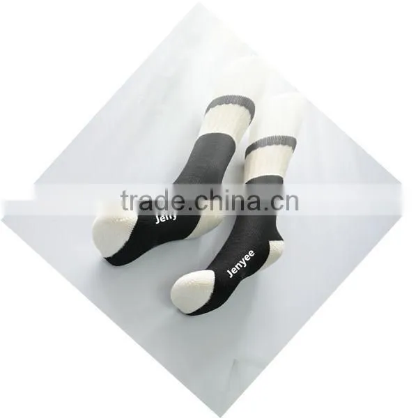 Middle Calf Extra Heavy Children Black and White Strips Crew Merino Wool Sock