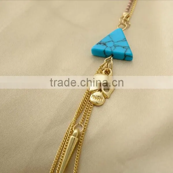 2014 Rivet Tassel Turquoise Alloy Skull Heads Pendant Dainty Long Tassel Necklace Set photo-4