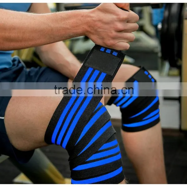 Lifting Knee Wraps Super Heavy Elastic Black / Three Blue Stripes