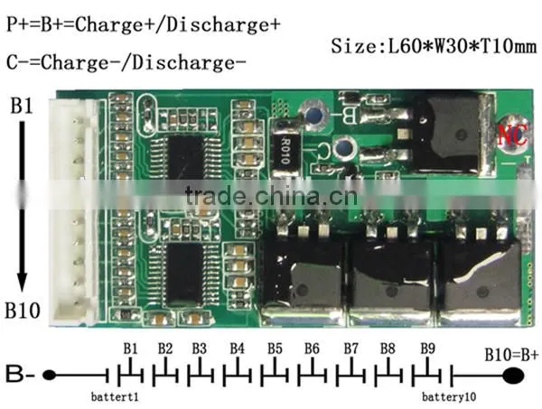 Pcb/pcm/bms for 37V 10S Li-ion Battery Pack Unicycle Bms