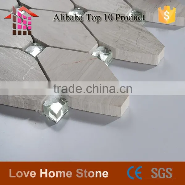 Decoration Material of Grey Marble Tile Mix Glass Mosaic Tile for Wall