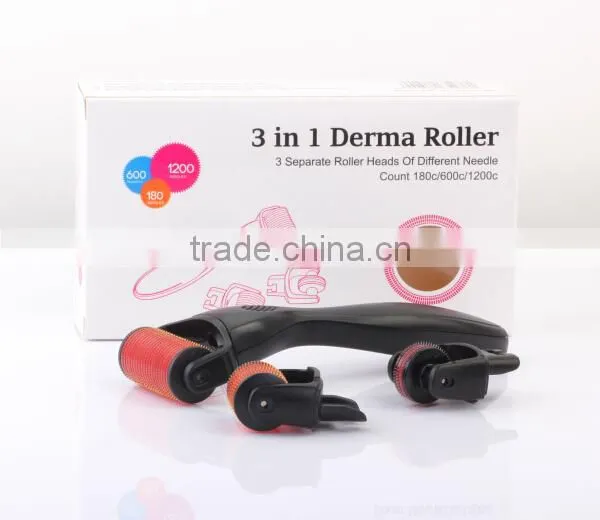 3 in 1 Derma Roller 3 Separate Roller Heads of Different Needle Count 180c/600c/1200c in 1mm Size Made of Sterilized Titanium photo-6