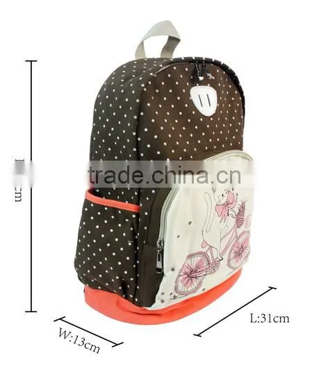 Lightweight Dots and Cartoon Printting Canvas Laptop Backpack Cute School Bag photo-5