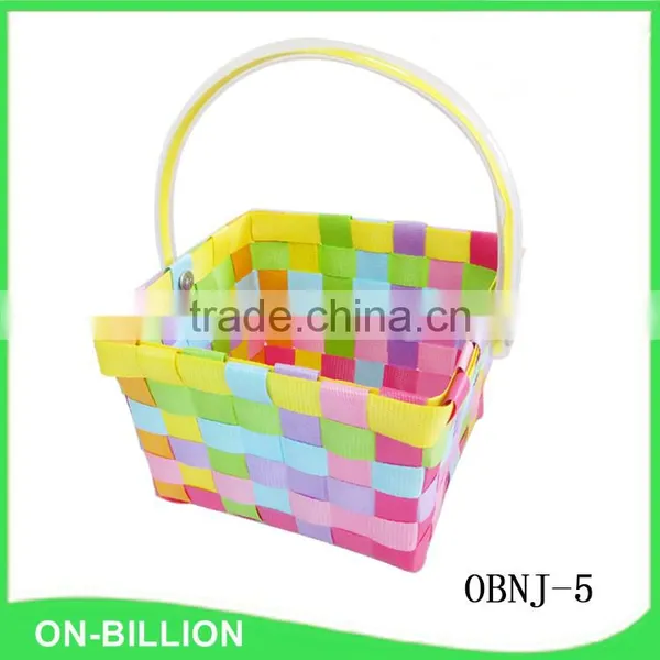 Rectangular Hand Woven Gift Basket Plastic Strap Basket With Handle photo-4