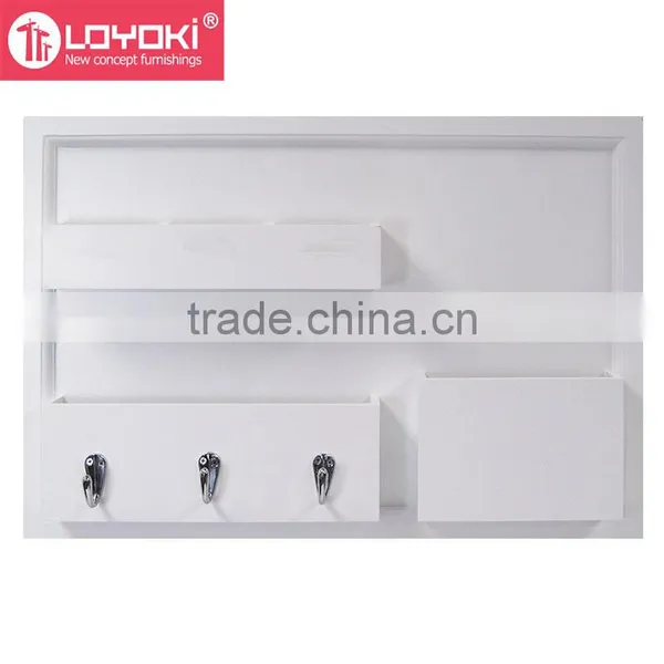 Entryway Multi Function Wood Organization Board With Pockets and Key Hooks Floating Wall Shelf With Mail Holder photo-3