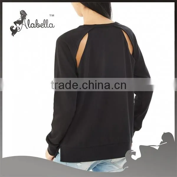 Cotton/polyester Black Light French Terry Cutout Shirt for Women photo-3