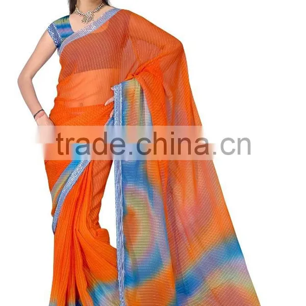 Spray Printed Designer Styles Saree With Blouse & Lace Border photo-2