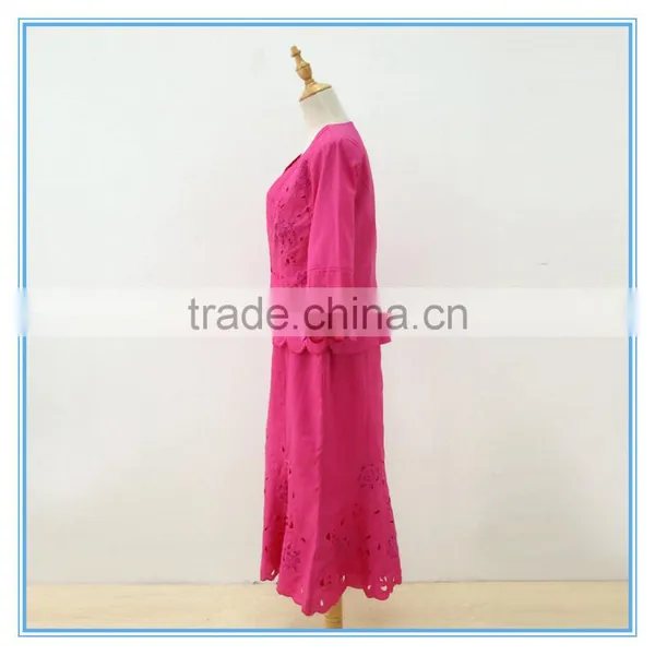 Linen Fabric Floral Embroidery Monogram Scallop Church Suits For Lady photo-2