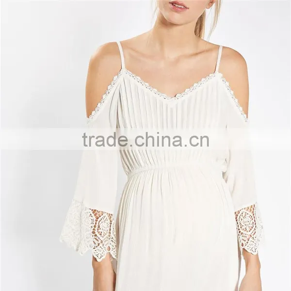 Summer Chic Lace Hemmed Hot Selling Cold Shoulder Dresses for Pregnant Women photo-4
