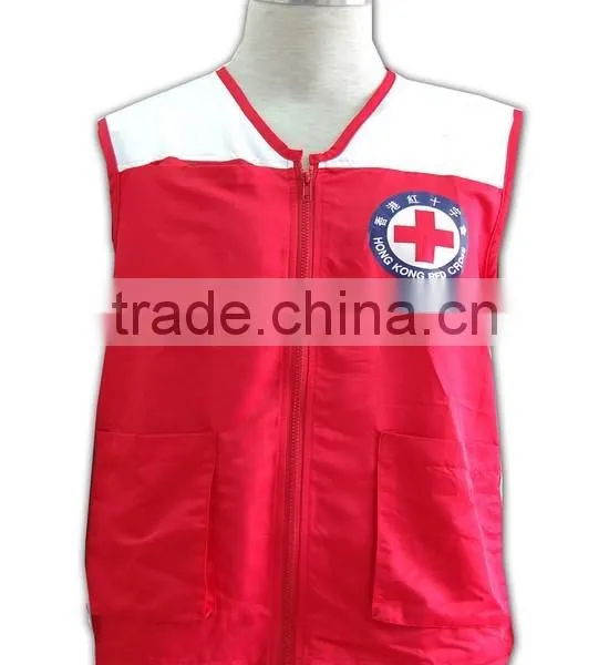 ISO 9001 Audit Factory 100% Polyester Zip up Red Fitted Safety Vest photo-2