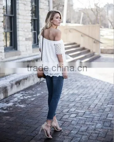 Breaking the European and American Women 's Lace Collar New Summer Strapless T - Shirt photo-3