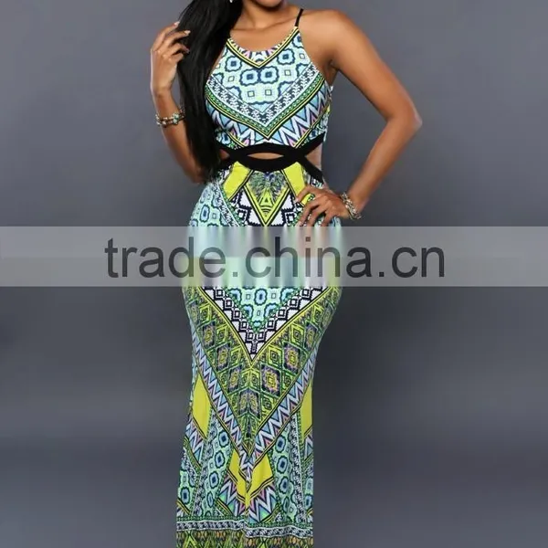 2017 Ladies Fashion Sexy Bandage Dresses Sleeveless Digital Printed Connect Dress Skirts Women Modern African Dress Style photo-2