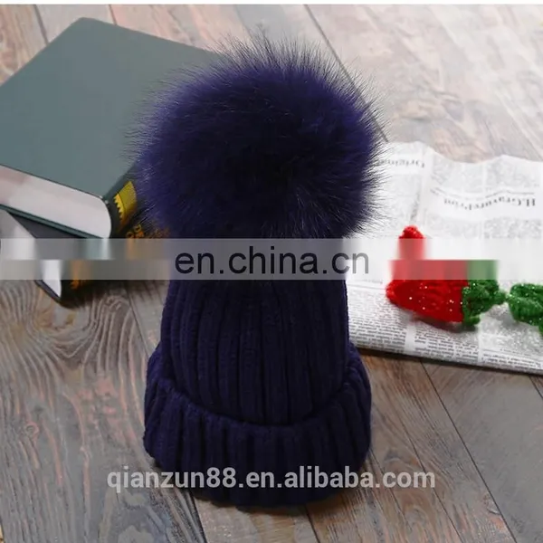 Big Fur Pom Beanie Warm Winter Knitted Hat Fur Knitted Hats photo-2
