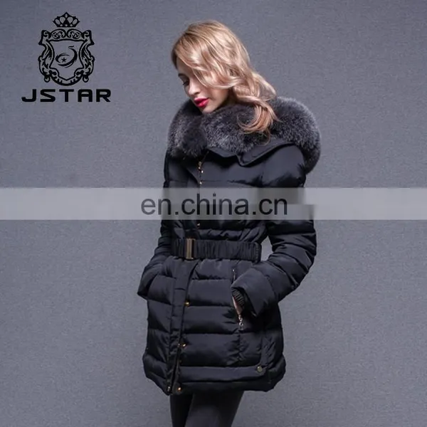 Cheap Black Waist Fed Down Feather Fur Collar Coat photo-2