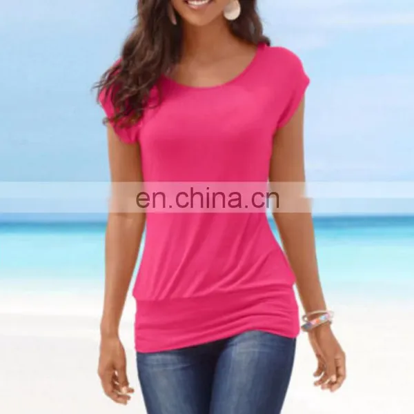 China Supplier Womens Short Sleeve T-Shirt Ladies Casual Loose Plain Tops Blouse photo-5