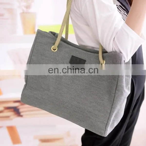 Korea Fashion Shoulder Bag Linen Cotton Ladies Handbag With Hemp Rope In Stock photo-2
