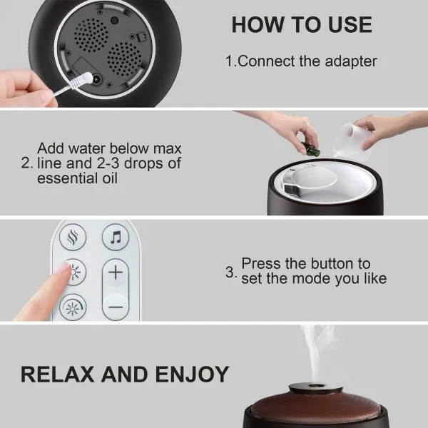 OEM 250ml Electric Ultrasonic Humidifier With 7 Color LED and Music Remote Control Ceramic Aroma Diffuser photo-4